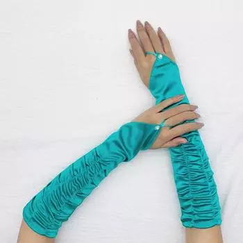 Перчатки для невесты с полупальцами, атласные перчатки в складку, модные свадебные перчатки для женщин