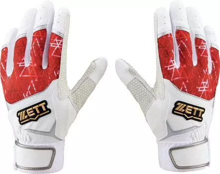 Перчатки для отбивания ZETT Перчатки для отбивания для обеих рук, белые и красные, размер S, BG519B, нескользящие (1164)