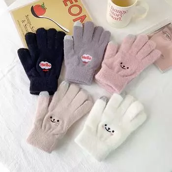 Перчатки для сохранения тепла у студентов, женские бархатные утолщенные велосипедные перчатки с пятью пальцами и сенсорным экраном, устойчивые к холоду из хлопка абрикосовый