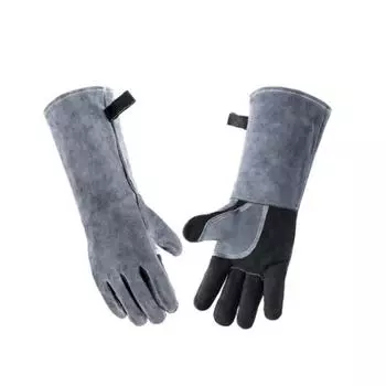 Перчатки для сварки, рабочие перчатки сварщика из коровьей кожи, перчатки для барбекю, гриля, барбекю, сада, защитные, термостойкие, с длинным рукавом 2415