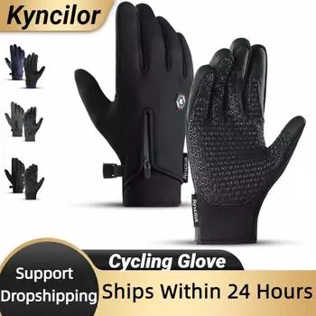 Перчатки для велоспорта, водонепроницаемые зимние перчатки, теплые пушистые, сенсорные, холодные, силиконовые, противоскользящие, перчатки для велоспорта для мужчин и женщин S
