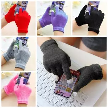 Перчатки для вождения с полным пальцем, варежки на пять пальцев, элегантные вязаные зимние перчатки, осень красный