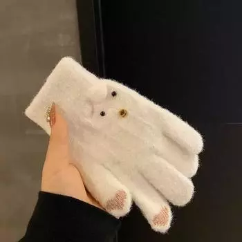 Перчатки для вязания конфетного цвета, пятипалые перчатки для езды на велосипеде, модные варежки с полным пальцем для женщин белый