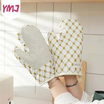 Перчатки для выпечки из хлопка и силикона Перчатки для микроволновых печей Бытовые теплоизоляционные перчатки Перчатки для духовки, защищающие от ожогов Кухонный инструмент для выпечки