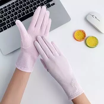 Перчатки для защиты от солнца для женщин Летние Защита от УФ-лучей Тонкий Ледяной шелк Кружево Вождение На открытом воздухе Велоспорт Весна и Осень Белые Этикет Танцы Embroider small tree-purple All yards