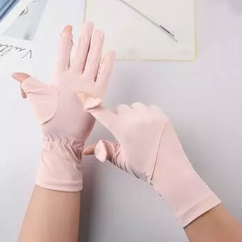 Перчатки для защиты от солнца для женщин Летние тонкие из ледяного шелка Эластичные откидные Сенсорные для улицы Электрический автомобиль Велоспорт и вождение Защита от УФ-лучей K standard Ice Silk sunscreen-pink