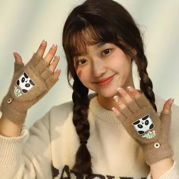 Перчатки для женщин на осень и зиму, мягкие, симпатичные, удобные и приятные для кожи, теплые, без пальцев, для девочек, для письма, с откидным верхом и полупальцами average size