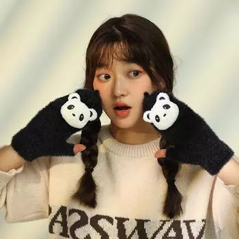 Перчатки для женщин на осень и зиму, плюшевые, милые и бархатные, для девочек, чтобы держать пальцы в тепле, для студентов, чтобы писать, полупальцы average size