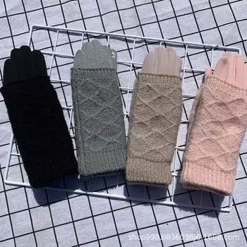 Перчатки для женской одежды, теплые перчатки для сенсорного экрана с вышивкой, непромокаемые флисовые перчатки с большим ромбом one size fits all серый