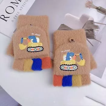 Перчатки двойного назначения с откидными полупальцами для мальчиков, чтобы защититься от холода и сохранить тепло зимой, с открытыми пальцами для учеников, чтобы предотвратить письмо average size