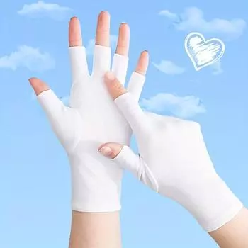 Перчатки Half Finger Ice Silk устойчивы к ультрафиолетовому излучению и обеспечивают простую защиту. Женские тонкие полупальцевые солнцезащитные перчатки белый