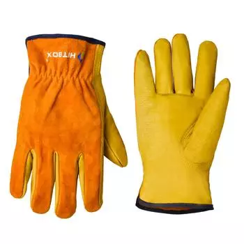 Перчатки HITBOX для сварки из натуральной кожи, износостойкие рабочие перчатки из коровьей кожи, размер M/L/XL, защитные перчатки для сварки, плотницкого дела, садоводства M size оранжевый