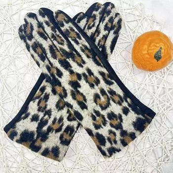 Перчатки из флиса с леопардовым принтом, женские утолщенные перчатки, сохраняющие тепло, перчатки для вождения с сенсорным экраном цветной печати леопарда