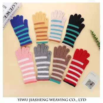 Перчатки из искусственной кашемировой шерсти, трикотажные, полосатые, для женщин зимой, корейская версия, теплые и утолщенные, перчатки для езды на велосипеде с сенсорным экраном на два пальца