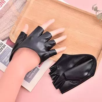 Перчатки из искусственной кожи без пальцев для готической панк-рок Лолиты Харадзюку, сценической вечеринки чёрный