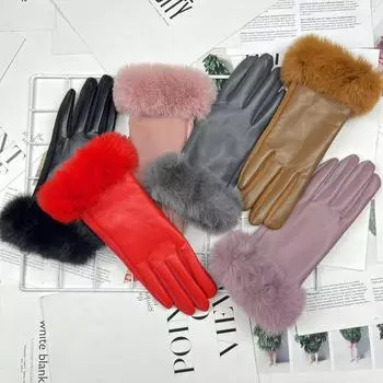 Перчатки из искусственной кожи, замши, бархата, сращивания, сенсорный экран, ветрозащитный бархат, утолщенный, для езды на открытом воздухе, кожаные перчатки для женщин One Size розовый