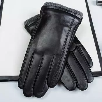Перчатки из козьей кожи мужские тонкие без подкладки 100% полностью кожаные сенсорные перчатки для вождения весна и осень S чёрный