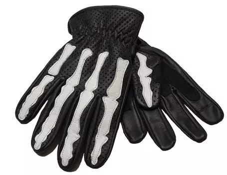 Перчатки из кожи и сетки. Дизайн косточки со смартфоном. Перчатки из кожи для перфорации STARKSBone. (череп) (оборудованный сенсорный) СГ-006 (L размер)