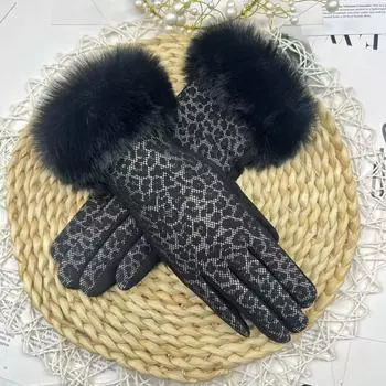 Перчатки из кроличьей шерсти, простые замшевые, с леопардовым принтом, утолщенные перчатки для сенсорных экранов, велосипедные перчатки для женщин average size
