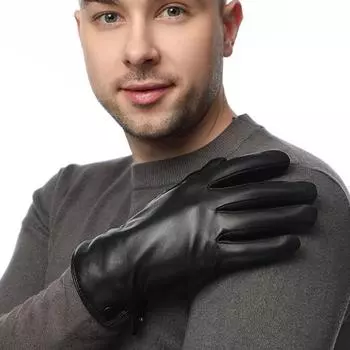 Перчатки из натуральной кожи для мужчин, сенсорный экран, зимние теплые варежки из натуральной овчины, ветрозащитные, водонепроницаемые, для вождения, езды на мотоцикле S чёрный