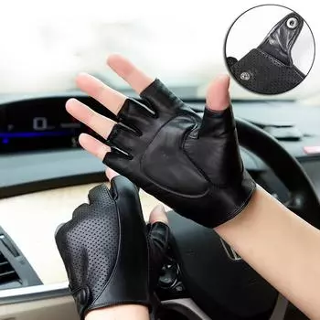Перчатки из натуральной кожи для мужчин, без пальцев, для вождения, езды на велосипеде, нескользящие, вентилируемые, для занятий спортом в спортзале, фитнеса, из овчины, для занятий спортом на открытом воздухе S чёрный