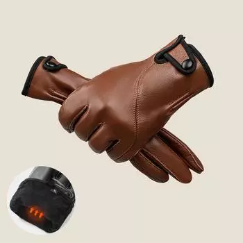 Перчатки из натуральной кожи, мужские зимние, с бархатной подкладкой, однослойные, из овчины, непромокаемые, теплые, для езды на мотоцикле L чёрный