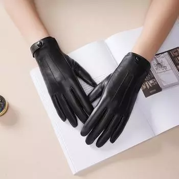 Перчатки из натуральной овчины, женские, из натуральной кожи, для велоспорта, вождения, зимние, теплые, с флисовой подкладкой Luva, модные аксессуары S чёрный