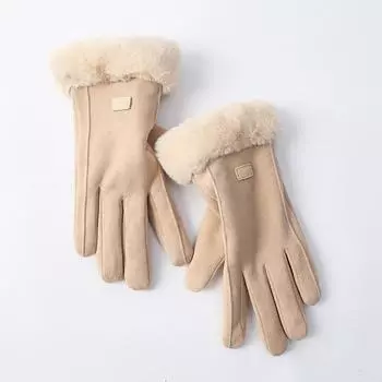 Перчатки из немецкого бархата женские осенне-зимние теплые велосипедные корейская версия плюс бархатное утолщение холодо- и ветрозащитные сенсорные замшевые студенческие One Size
