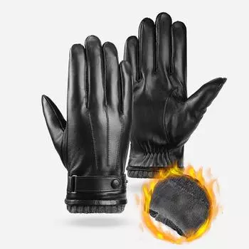 Перчатки из овчины мужские зимние сохраняющие тепло плюшевые подкладки утолщенные водительские сенсорные перчатки из натуральной кожи мужские XL чёрный