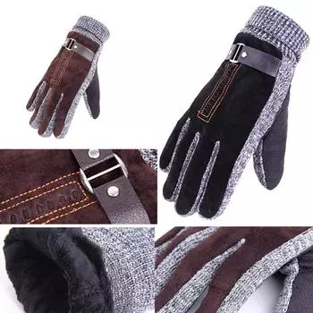 Перчатки из свиной кожи, зимние утепленные флисовые теплые мужские кожаные перчатки для мужчин, варежки, длинные перчатки чёрный