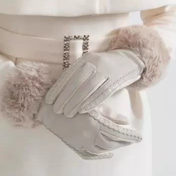 Перчатки из веганской кожи с меховыми манжетами для женщин One size чёрный