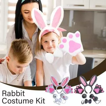 Перчатки-лапы, ушки кролика, обруч для волос, галстук-бабочка, комплект костюма для косплея кролика, косплей B