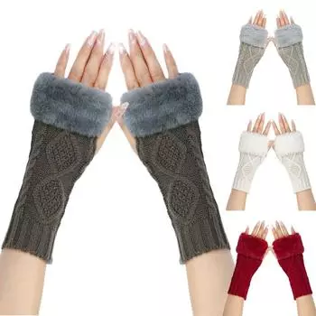 Перчатки Mao Mao, вязаные теплые студенческие шерстяные перчатки с полупальцами, женские, осенне-зимние, короткие, в форме двойного ромба, шерстяные перчатки One size бордовый