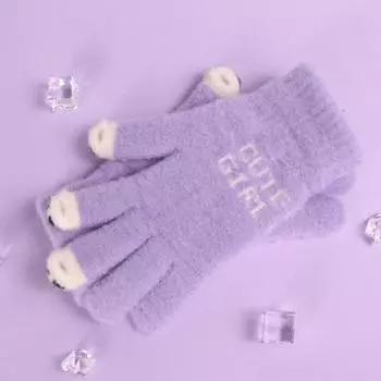 Перчатки Милые шерстяные вязаные перчатки Зимние утолщенные теплые перчатки Уличные перчатки с защитой от холода для сенсорных экранов с дырками на пальцах Теплые перчатки