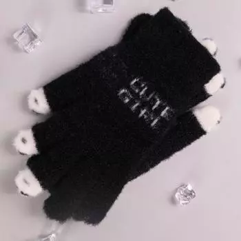 Перчатки Милые шерстяные вязаные перчатки Зимние утолщенные теплые перчатки Уличные перчатки с защитой от холода для сенсорных экранов с дырками на пальцах Теплые перчатки чёрный