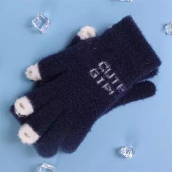 Перчатки Милые шерстяные вязаные перчатки Зимние утолщенные теплые перчатки Уличные перчатки с защитой от холода для сенсорных экранов с дырками на пальцах Теплые перчатки фиолетовый