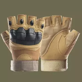 Перчатки мужские длинные пальцы для активного отдыха, альпинизма, с полными пальцами, износостойкие, с открытыми пальцами, защитные, тренировочные, для езды на мотоцикле, полупальцевые Tactical Half Finger-Solid Soft Shell-Sand L