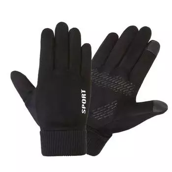Перчатки Мужские Осенне-Зимние Heattech Защита от Холода Флис Для Занятий Спортом на Открытом Воздухе Велоспорт и Вождение Нескользящие С Открытыми Двумя Пальцами Для Заказа с Собой Сенсорные All Black All yards