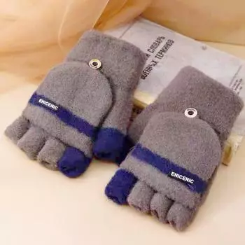 Перчатки полупальцевые зимние новые вязаные теплые для мужчин, ветрозащитные, для улицы, с сенсорным экраном, плюшевые, корейский стиль, для студентов, для письма One size