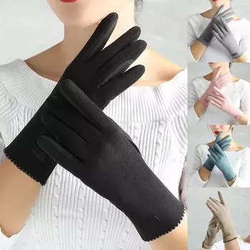 Перчатки ярлыка сплошного цвета немецкие кожаные с экраном Т-оуч для указательного пальца чёрный