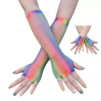 Перчатки Rainbow Fishnet эластичные сетчатые маскарадные хип-хоп сексуальные красочные короткие средние длинные перчатки One size
