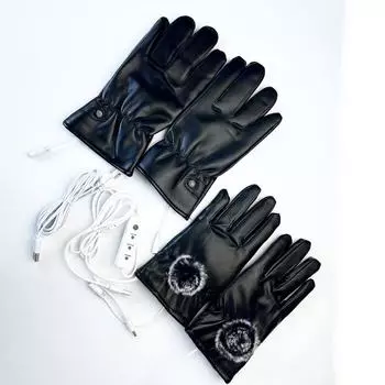 Перчатки с электроподогревом и сенсорным экраном из искусственной кожи с USB-портом, с электроподогревом, 5 пальцев, водонепроницаемые и ветрозащитные, зимнее тепло average size palm and back heating