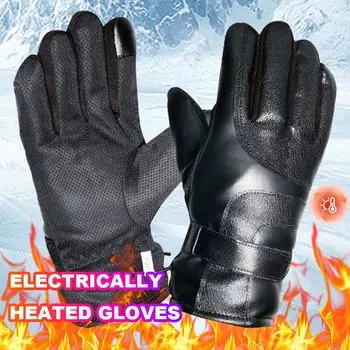 Перчатки с электроподогревом, водонепроницаемые, зимние, теплые, для сноуборда, термоперчатки, нескользящие, для сенсорного экрана, для мотоцикла, велосипеда, лыж чёрный