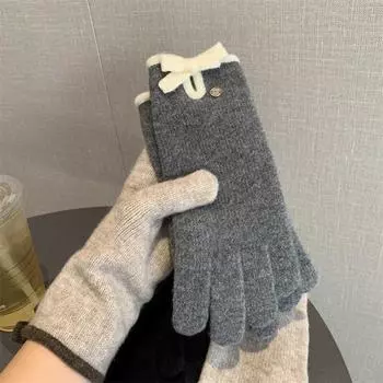 Перчатки с бантом из цельного куска ткани, с раздельными пальцами, ветрозащитные, с защитой от холода, с увеличенной защитой запястья, перчатки для езды на велосипеде, с сенсорным экраном, с сохранением тепла One size красный