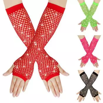 Перчатки с бриллиантами для вечеринок, рыболовная сеть, эластичные сетчатые перчатки, ретро-ночной клуб, сексуальные, горячие, длинные перчатки с бриллиантами length about 22-25cm
