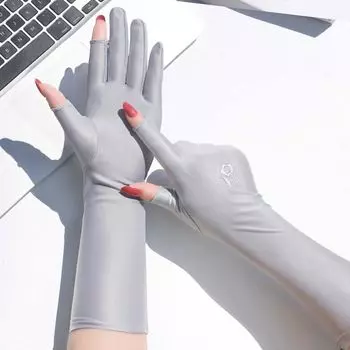 Перчатки с длинными рукавами, солнцезащитные женские перчатки с цветочным узором, солнцезащитный чехол, варежки из ледяного шелка хаки