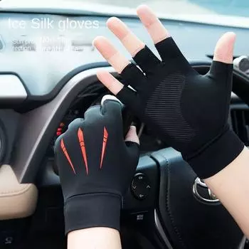 Перчатки с кончиками пальцев, полупальцевые, сетчатые, солнцезащитные, летние перчатки, перчатки с защитой от ультрафиолета, перчатки Ice Silk red-Two Fingers