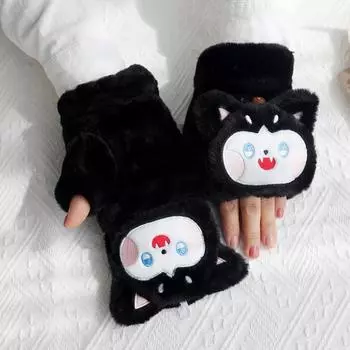 Перчатки с откидной крышкой, мультяшные, зимние, мягкие, полупальцевые, детские перчатки Kawaii, осень розовый
