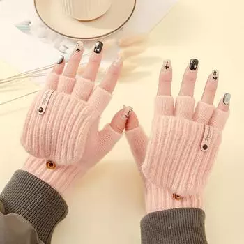 Перчатки с откидной крышкой на половину пальца, термоперчатки для студентов, осенние, для письма, вязаные шерстяные нитки, для езды на велосипеде, для защиты от холода, для пары серый