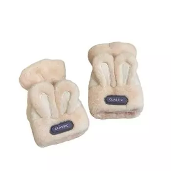 Перчатки с открытыми пальцами, полупальцы, утолщенные, с откидным чехлом, плюшевые перчатки, мягкие кроличьи ушки, варежки для школы розовый